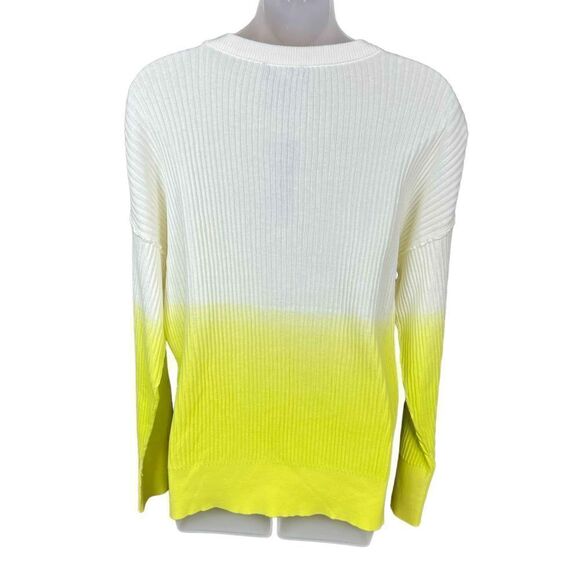 DKNY Ombre Sweater Crew Neck White Neon Yellow Green High Low Hem Large - Picture 4 of 14